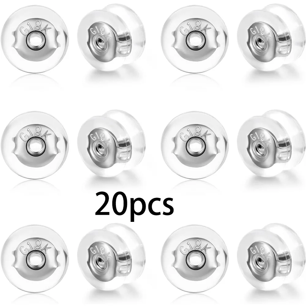20pcs Locking Secure Earring Backs for Studs, Silicone Earring Backs Replacements for Studs/Droopy Ears, No-Irritate Hypoallerge