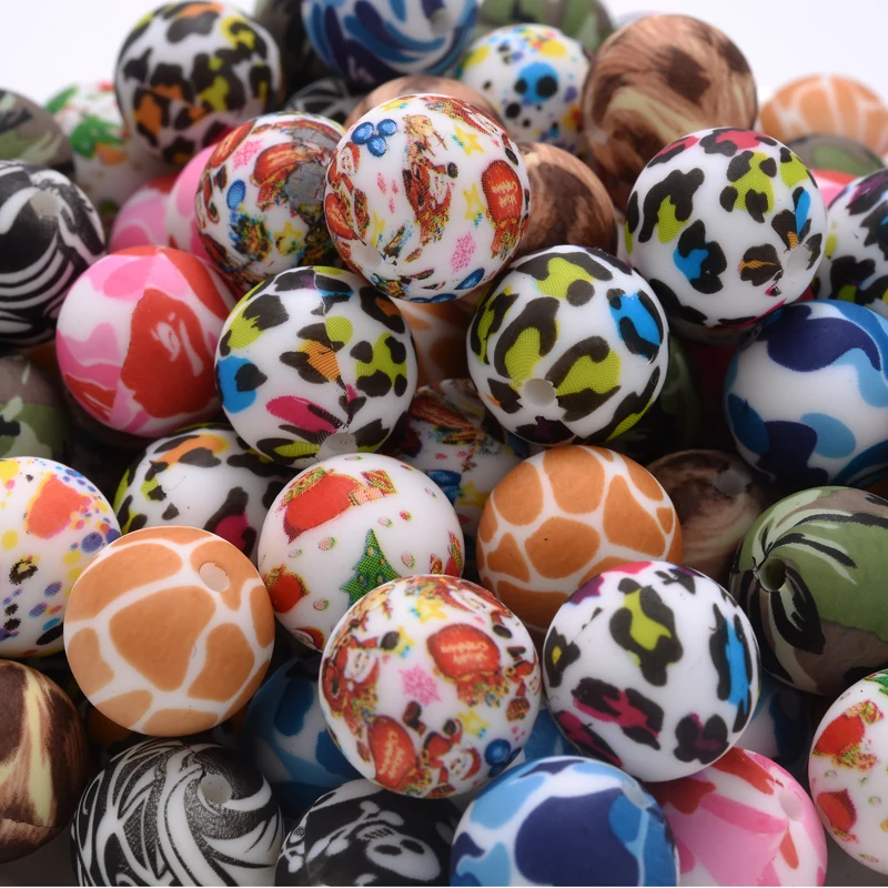 

10Pcs 15Mm Leopard Print Silicone Beads Loose Round Teether Beads For Nursing Baby Teething Toy DIY Baby Pacifier Chain Necklace