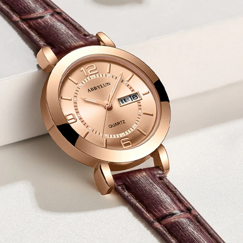 Abbylun-女性用のオリジナルのエレガントなクォーツ時計,スチールストラップ,防水,カレンダー,発光,女性用腕時計,ファッショナブルなデザイン,602
