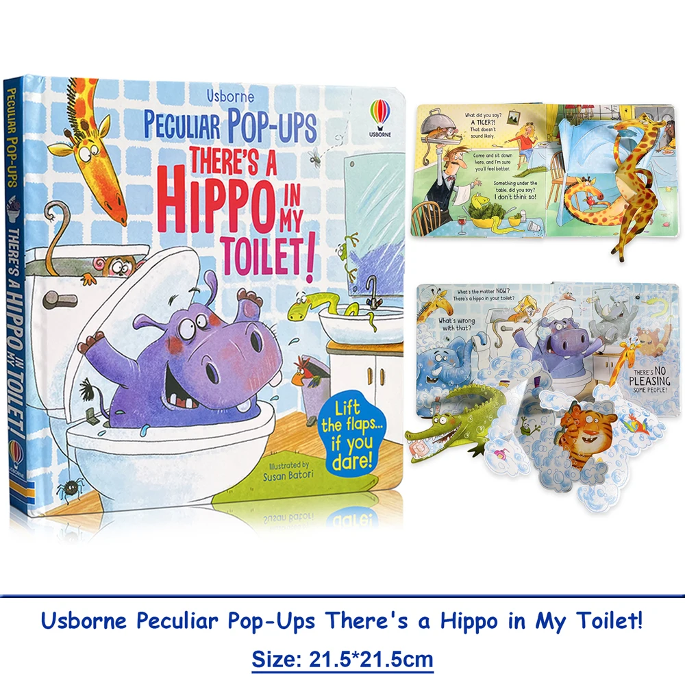 

Usborne Peculiar Pop-Ups There's A Hippo in My Toilet Homeschool 3D Fun Bedtime Story Book for Kids Learning Material Board Book