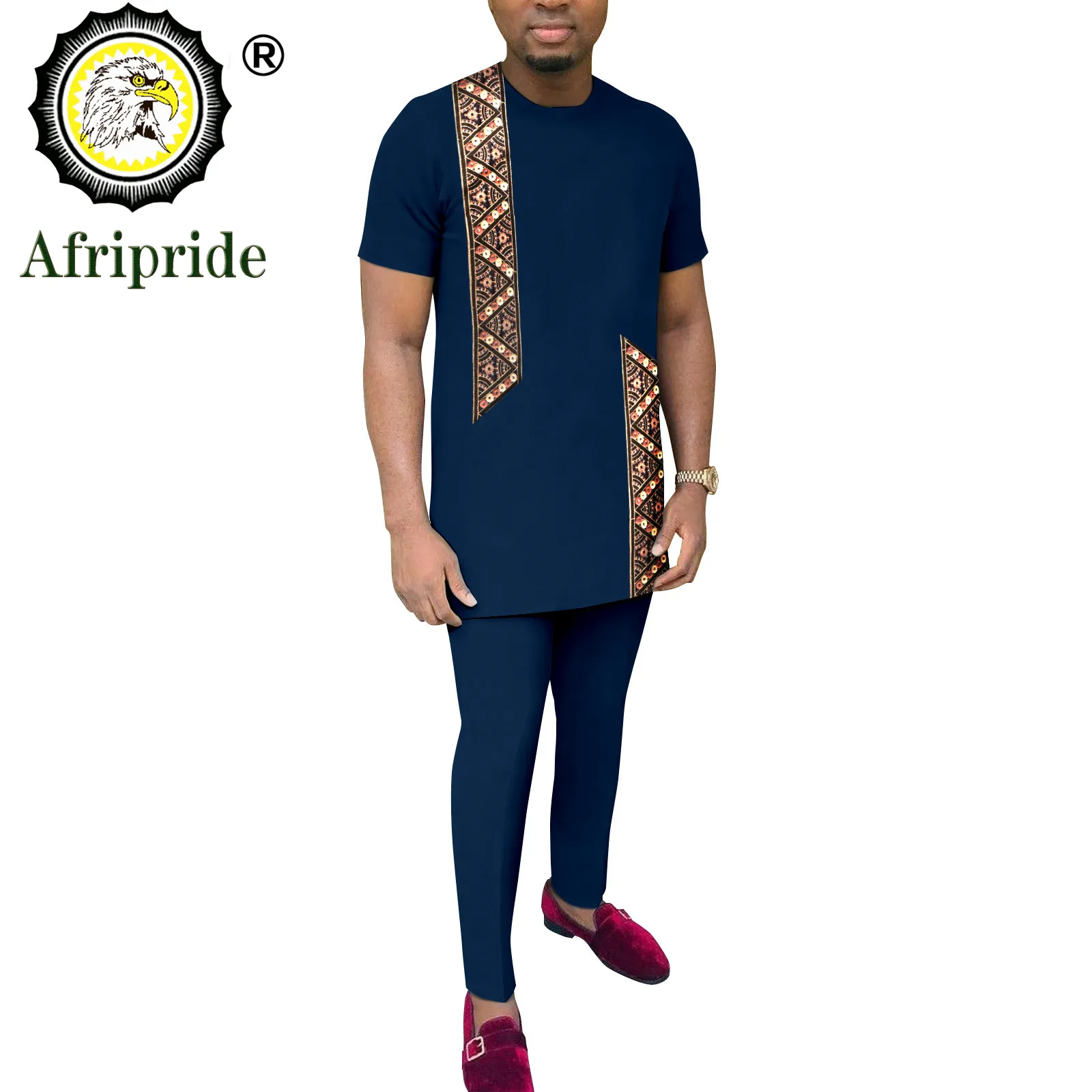 2024 African Men Clothing Outfit Short Sleeve Embroidery Shirts and Pants 2 Piece Set Dashiki Clothes Blouse Tops A2216112