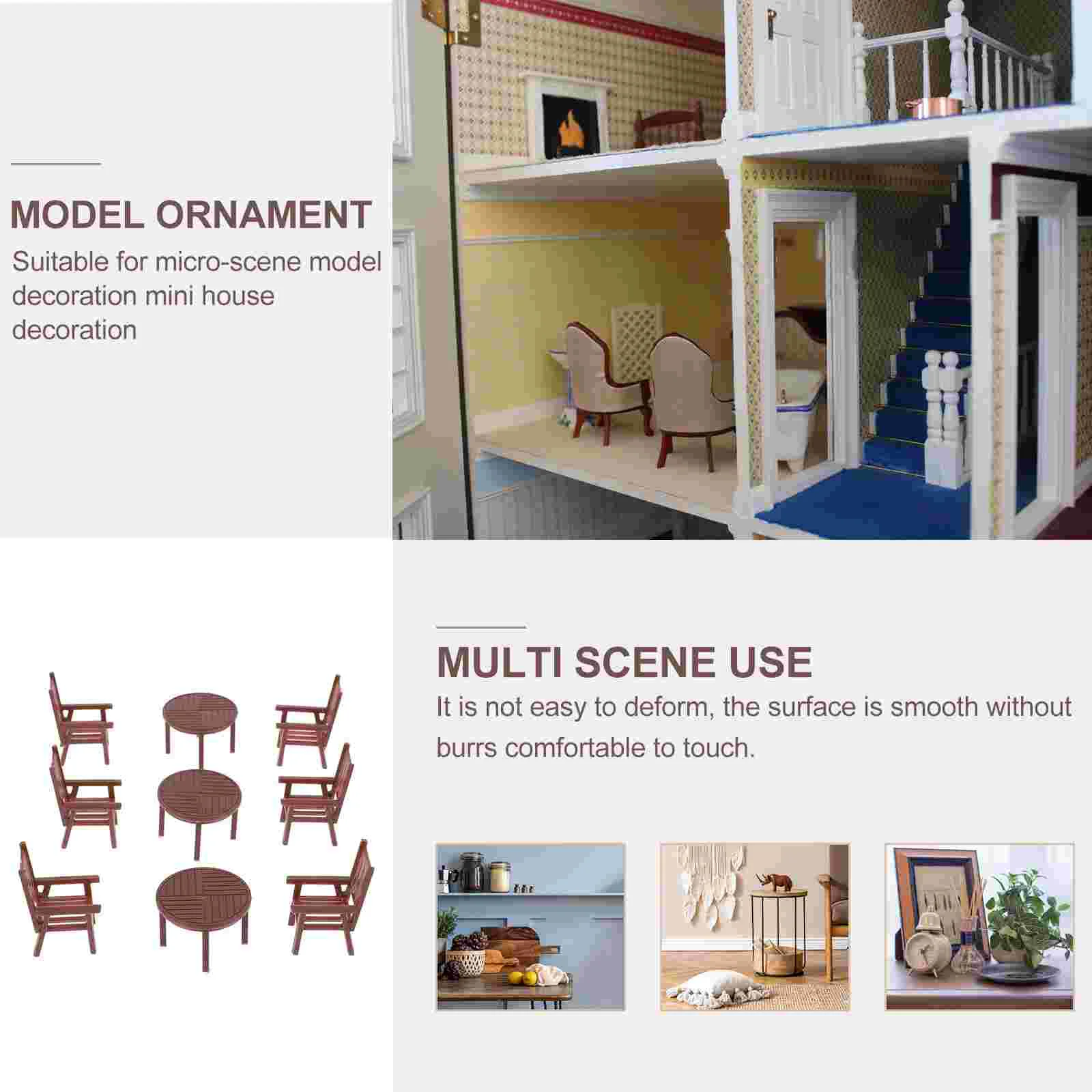 3 Sets Mini Table and Chairs Furniture Model Toy Simulated Kids Plaything Water Furnish House Accessories Dining Bedroom