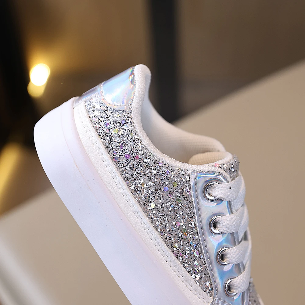 COMFY KIDS Kids 3-12 Years Silver Glitter Laser Low Top Shoes Lace-Up Soft Sole All-Season Wear Party Outfits Casual Shoes image 4