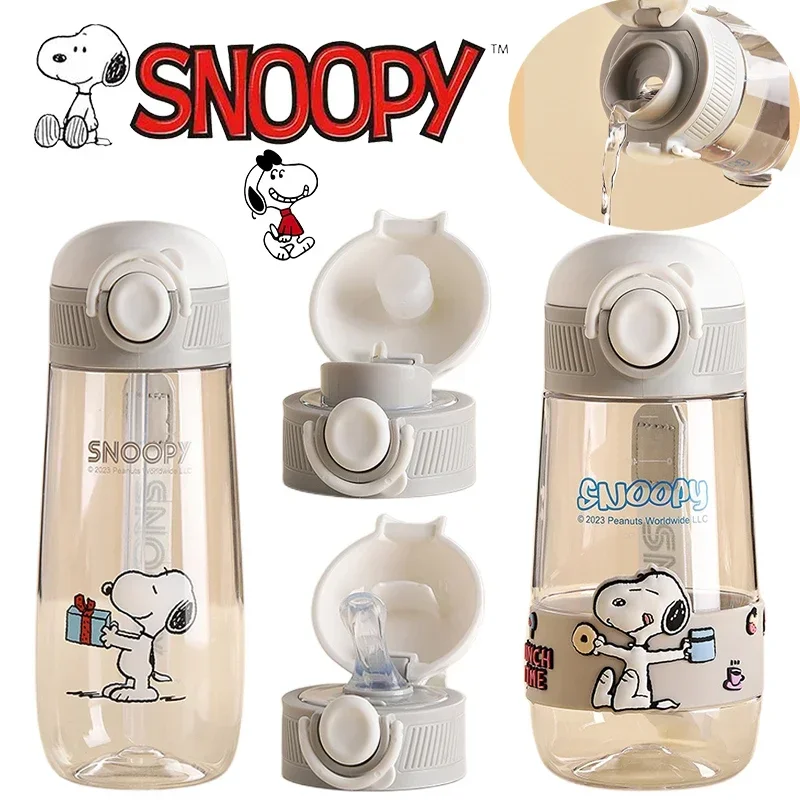 500ml Snoopy Water Bottle with Straw Drinking Bottle Outdoor Sports Female Girls Portable Travel Bottles Fitness Cup Summer Gift