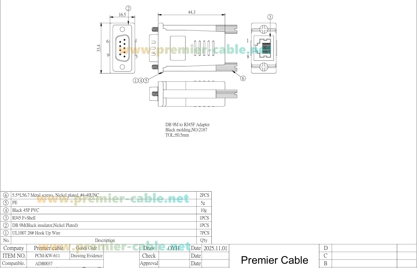 RJ45 zu DB9 Buchse RS232 Serieller Crossover-Adapter Kompatibel mit Avocent ADB0036 für Konsolensysteme, Server, Netzwerk-Switches – Detail 1