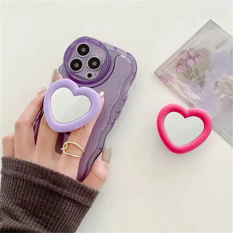 Universal 1PC 3D น่ารัก Love Heart Mirror Lazy Bracket สําหรับ iPhone ซิลิโคนผู้ถือโทรศัพท์แหวนอุปกรณ์เสริมโทรศัพท์มือถือ