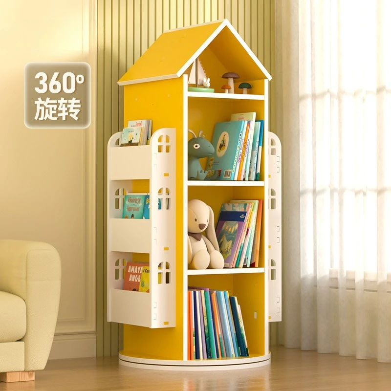 Children's rotating bookshelf Floor-to-ceiling creative multi-layer simple living room shelf Storage rack Student picture