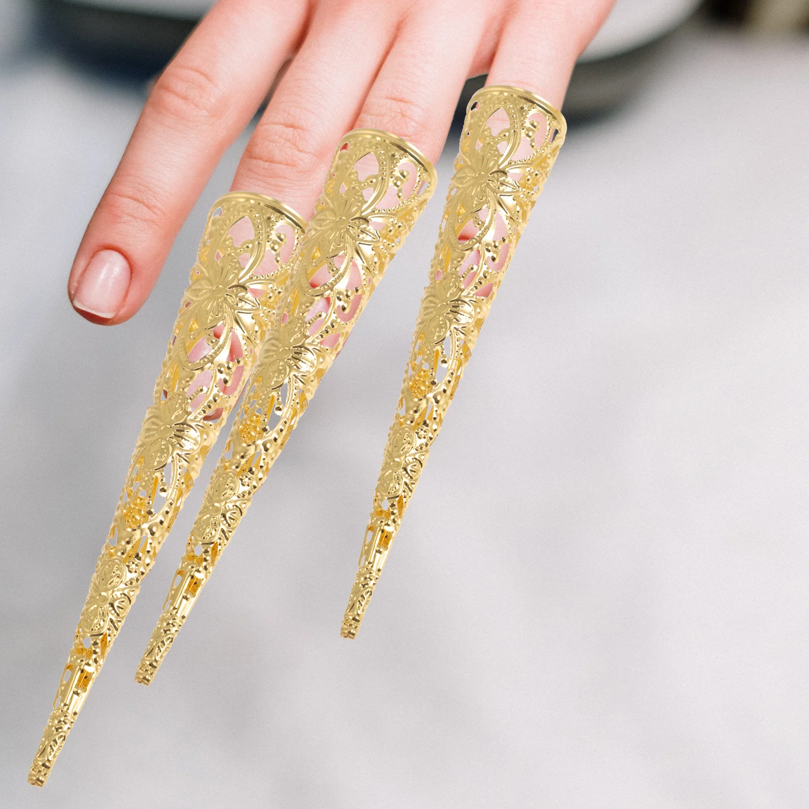 

Набор из 10 полых колец-когтей для ногтей, защитные накладки на кончики пальцев из сплава для танцев, косплея, ролевых игр, выступлений, декоративные элементы