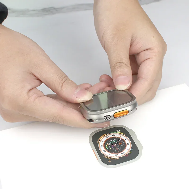 Custodia in lega di alluminio + vetro temperato per Apple Watch Ultra 2 49mm Proteggi schermo antigraffio per iWatch Ultra 49mm Pellicola protettiva