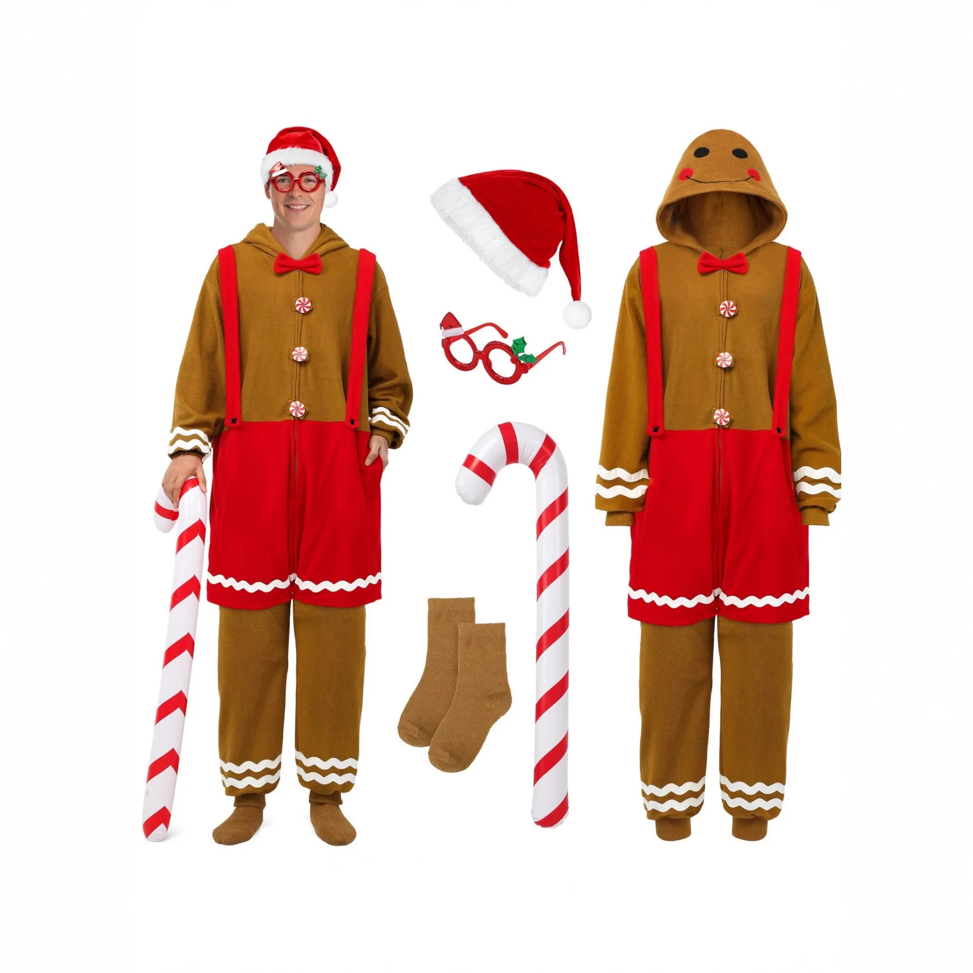 

Цельная пижама пряничного человечка для взрослых, рождественские костюмы для косплея, забавная одежда для дома на Рождество