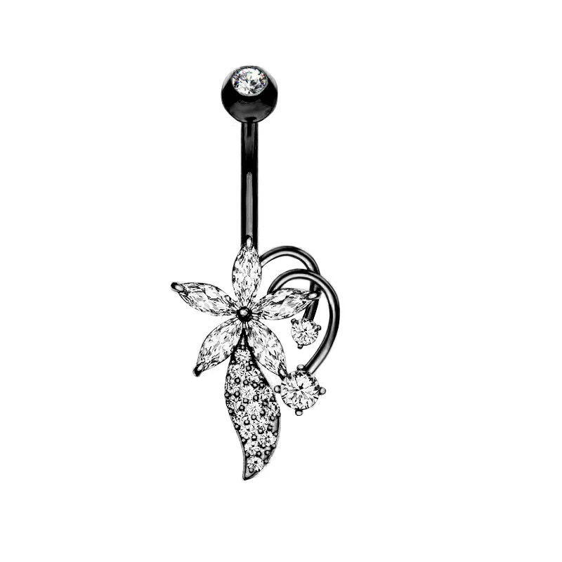 Fashion Black Butterfly Belly Button Rings 14G Star Belly Ring Cute Heart Crystal Navel Barbell Jewelry Piercing Ombligo Mujer