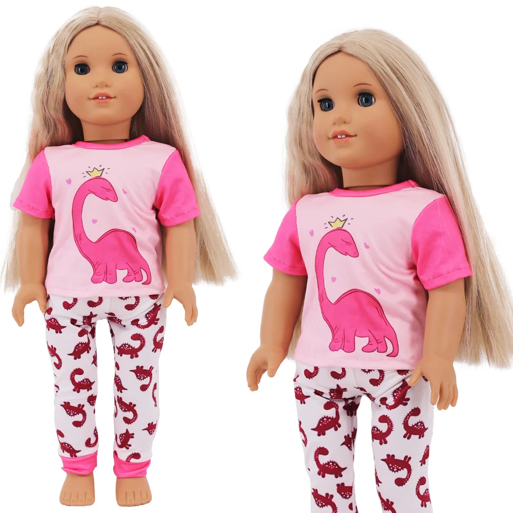 Kawaii Cartoon Muster Pyjama für 18 Zoll Mädchen Amerikaner & 43cm Baby wieder geborene Puppe Kleidung Zubehör, unsere Generation Baby Mädchen Spielzeug