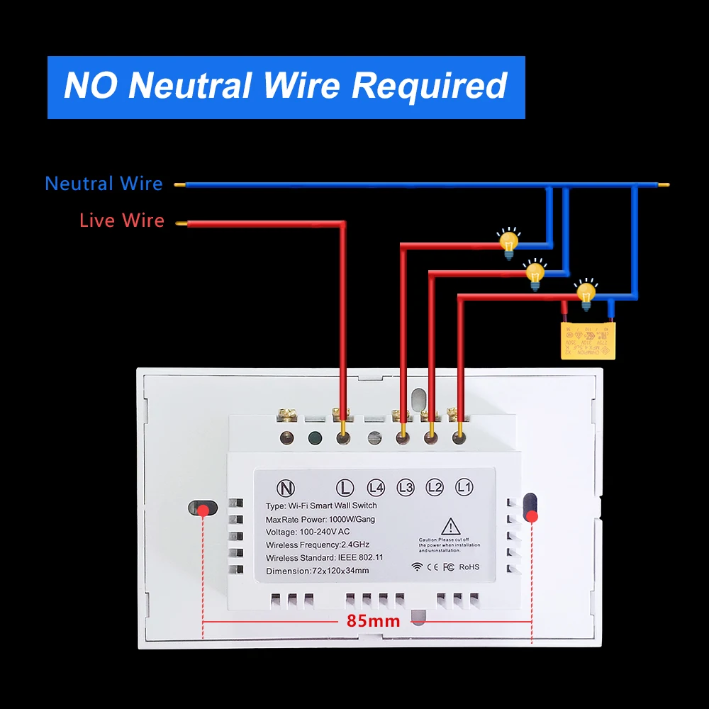 Tuya Smart Life Wifi + بلوتوث اللمس ضوء الجدار التبديل الولايات المتحدة لوحة اللمس مفاتيح لا سلك محايد وسلك محايد أليكسا جوجل المنزل #5