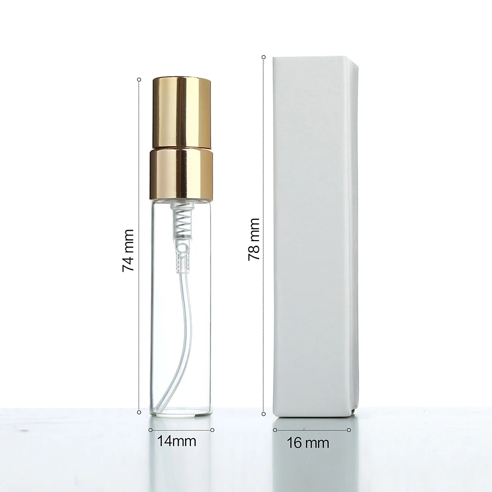 20/30 PCS/lot, 5ml transparent glass perfume spray bottles with aluminum nozzles for dispensing Washable, refillable, with boxes