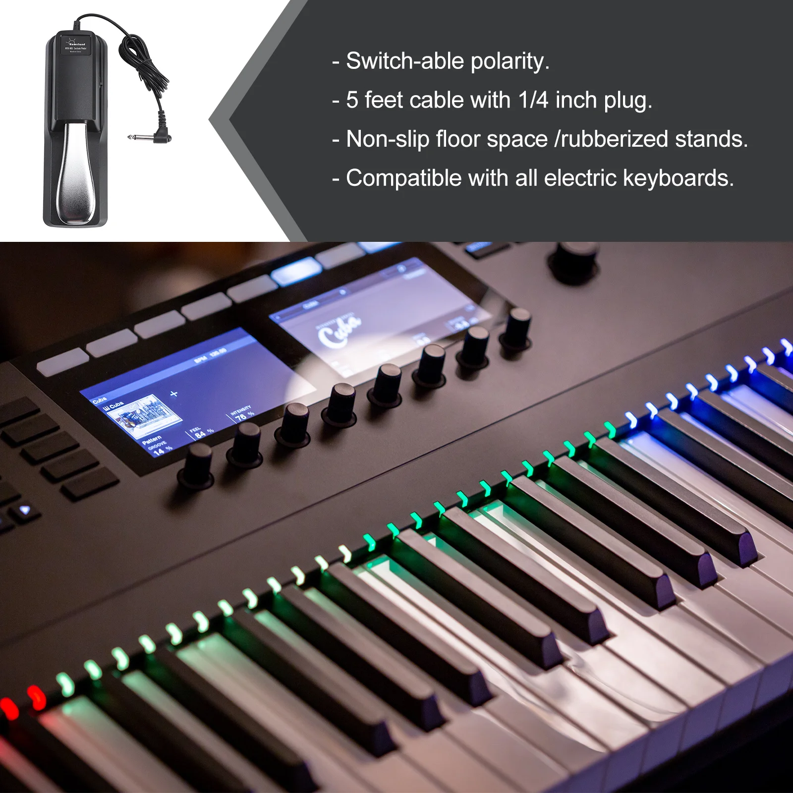 

Cherub -005 Sustain Pedal for Keyboard 23x74x57cm 150cm Cable Durable Hard Plastic Chrome Plated Metal Non Slip Rubberized