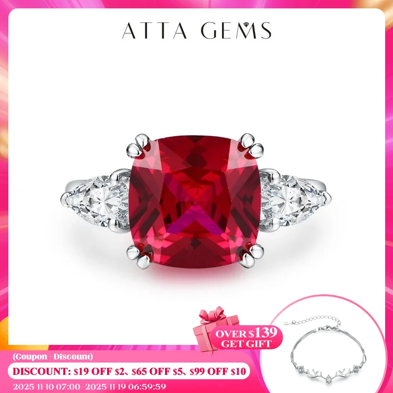 

ATTAGEMS 2024 кольцо с красным Рубином из серебра 925 пробы с огранкой подушки 10*10 мм для женщин с сертификатом помолвки обещания Свадебные украшения