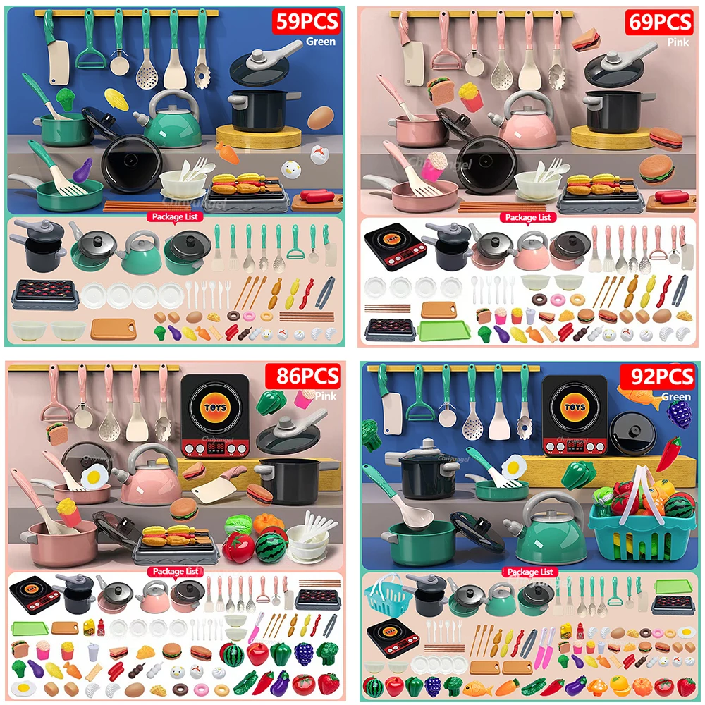 Set di giocattoli da cucina per bambini 92/86/69/59 pezzi Kit di accessori da cucina da gioco con pentole da gioco Fai finta di cibo Giocattolo da cucina Regalo per ragazze e ragazzi