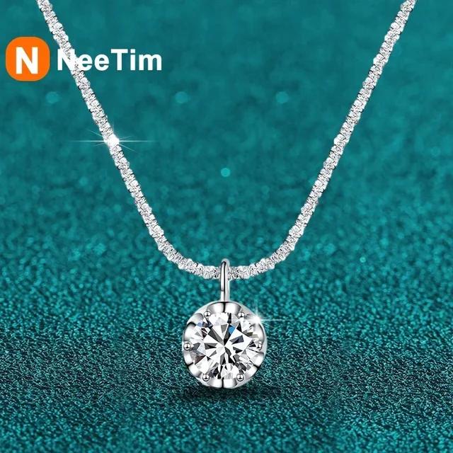 NeeTim 2ct Moissanite naszyjnik wisiorek S925 srebro wesele laboratorium Dimond klejnot naszyjniki dla kobiet z certyfikatem
