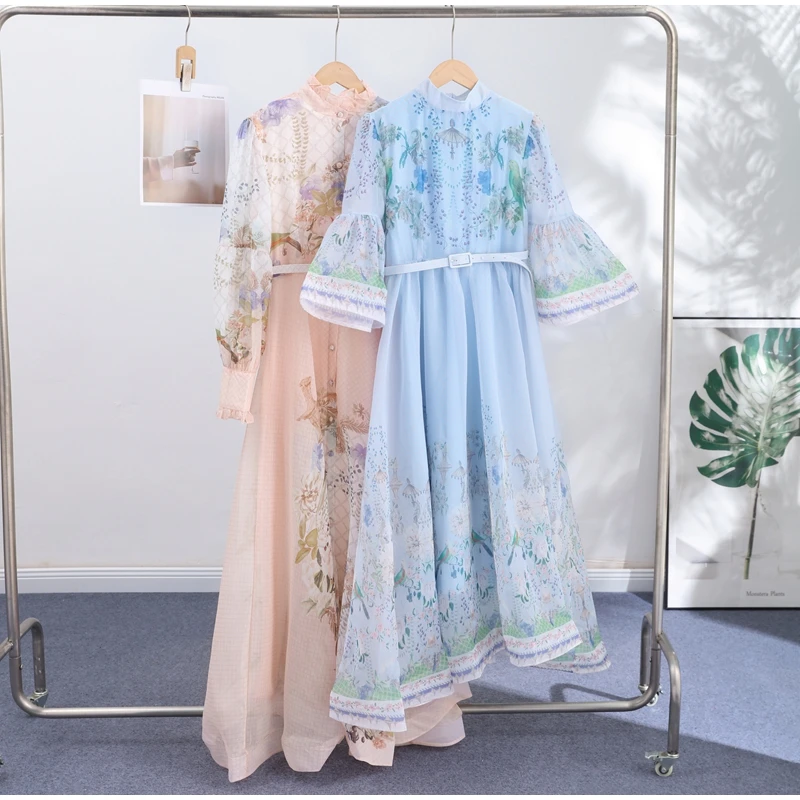 Printed Women's Maxi Dresses O-neck Big Swing Oversized Dress Irregular Hem Dresses Bohemian Female Robes Loose Partywear New