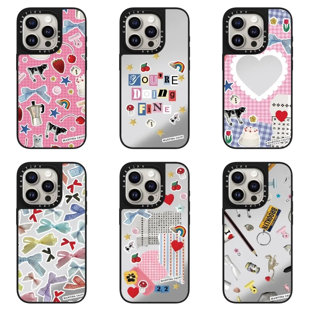Coque pour iPhone 16 Pro Max Apple 17/15 avec motif cœur à carreaux et imprimé vache, effet miroir, collaboration