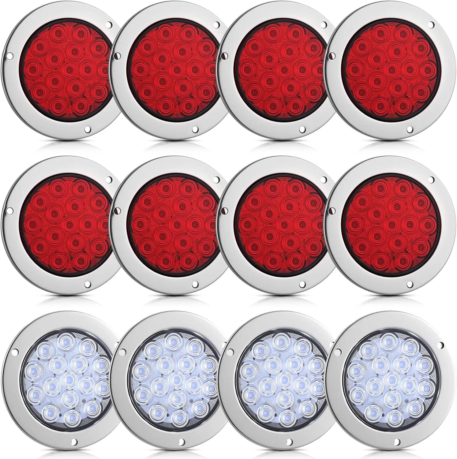 

12pcs 4 Inch Round LED Trailer Tail Lights Kit - 8 Red 4 White for Truck RV Camper