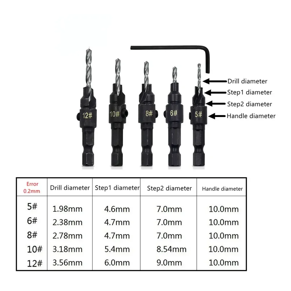 Imagem -04 - Hss Countersink Broca Grupo Parafuso Carpintaria Chanfro Ferramenta Adaptador de Liberação Rápida Hex 10 12 Pcs