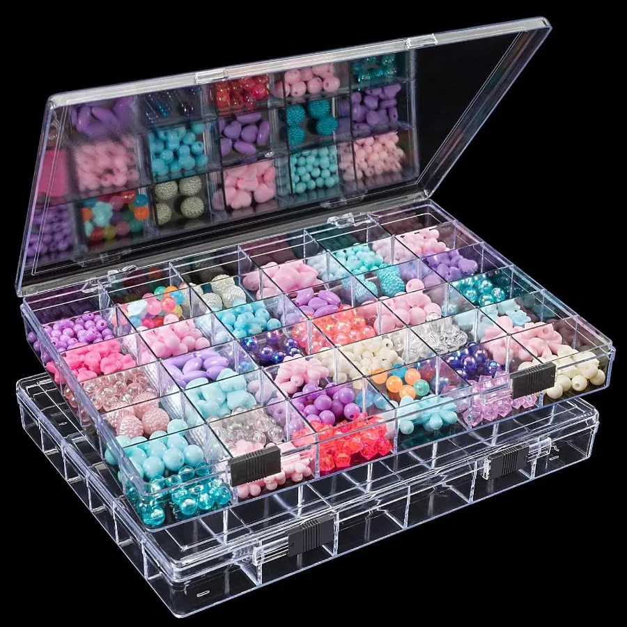 

2 Packs 36 Grids Clear Plastic Organizer Box with Double Buckles for Small Craft Jewelry Storage Acrylic Beads Organizer and Na