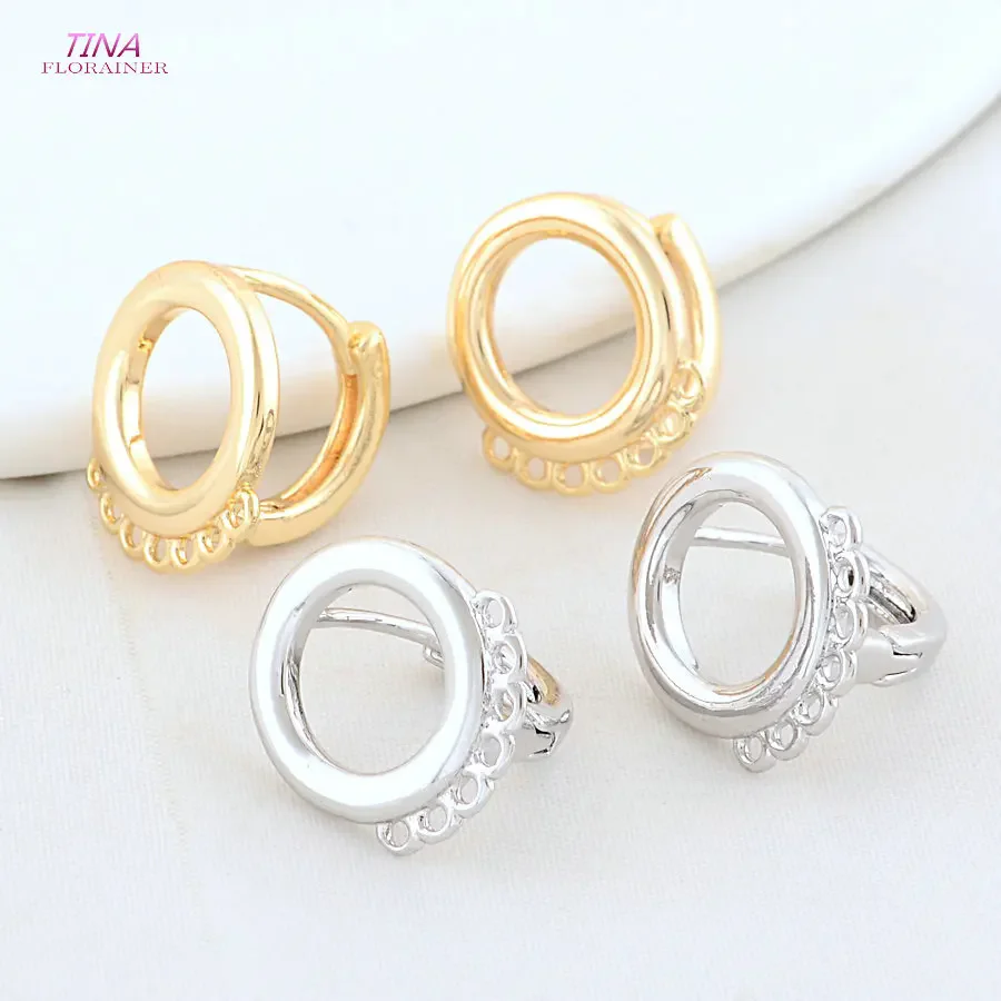 6PCS 15MM 14K Gold Color Brass 5 Holes Round Earrings Hoops High Quality Jewelry Making Supplies Diy Findings Accessories