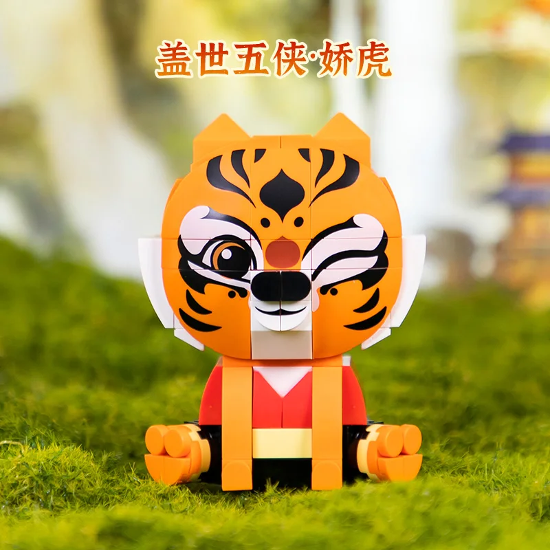 Blok Bangunan Fantasi Film Kung Fu Panda Figur Po Tigress Duduk Model Bangunan Kepala Persegi Ornamen Mainan Hadiah