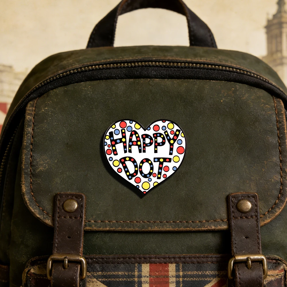 Happy Dot Herz Emaille-Pin Bunte Polka-Brosche Niedliche Lustige Anstecknadel aus der Singapur-Online-Umfrage-Gemeinschaft Geschenk für Dot-Day-Liebhaber – Detail 7