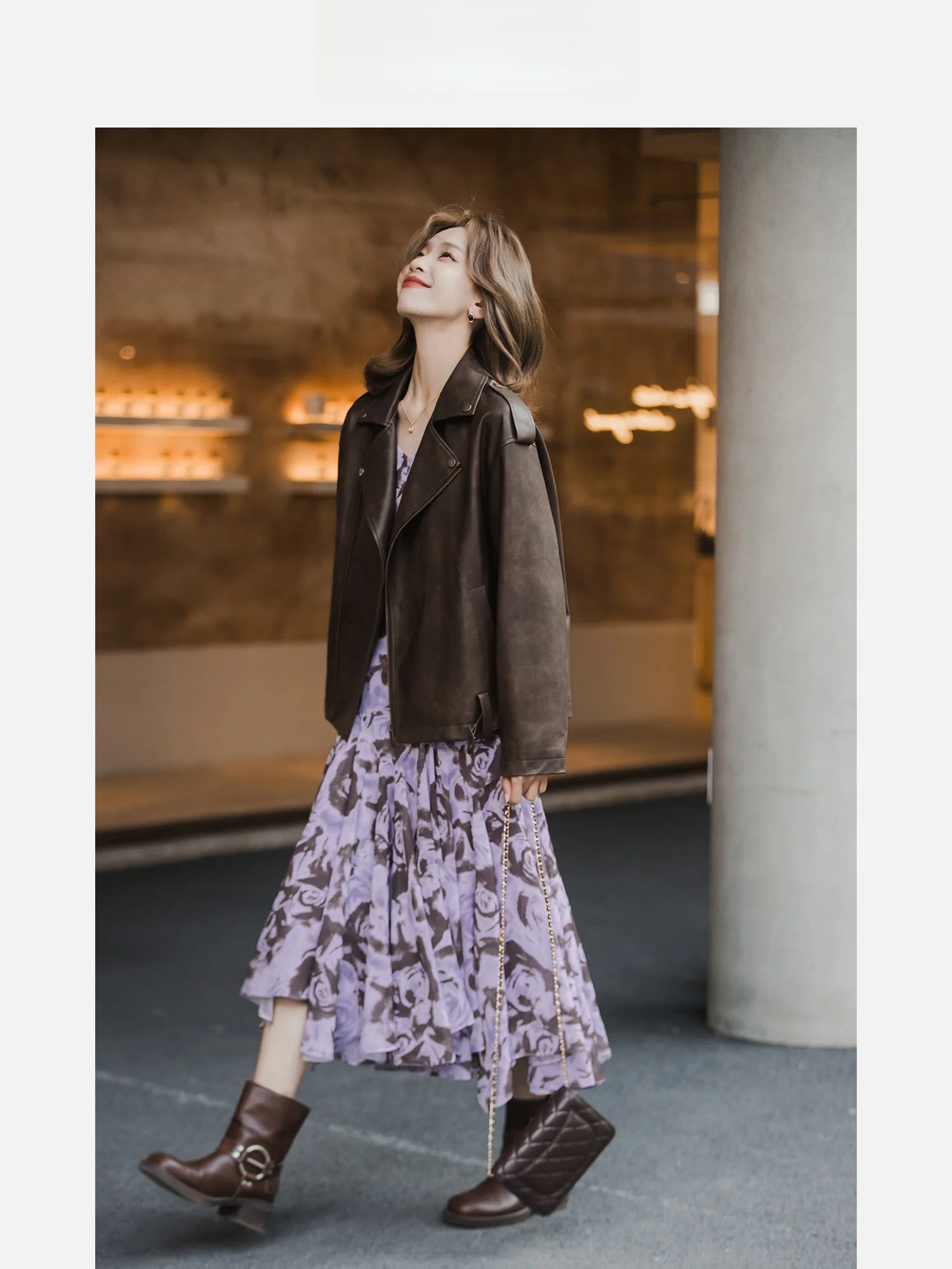 

Xiaogulii Northwest PU Leather Jaet ort Women's Spring 2026 Cool Collar Versatile Top Casual Sle Long Sve Zipper