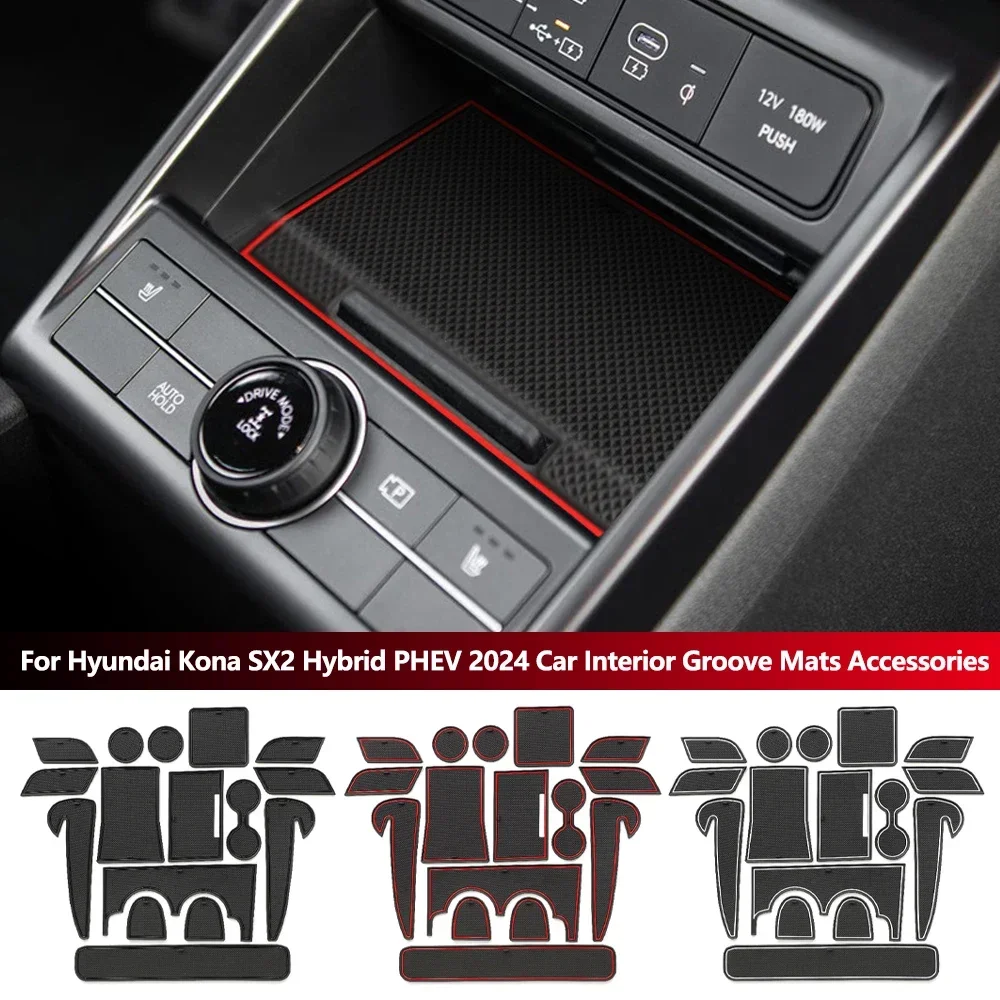 16PCS Anti-slip Slot Pad for Hyundai Kona SX2 Hybird PHEV 2024 2025 Car Door Groove Mat Auto Interior Trim LHD RHD Accessories