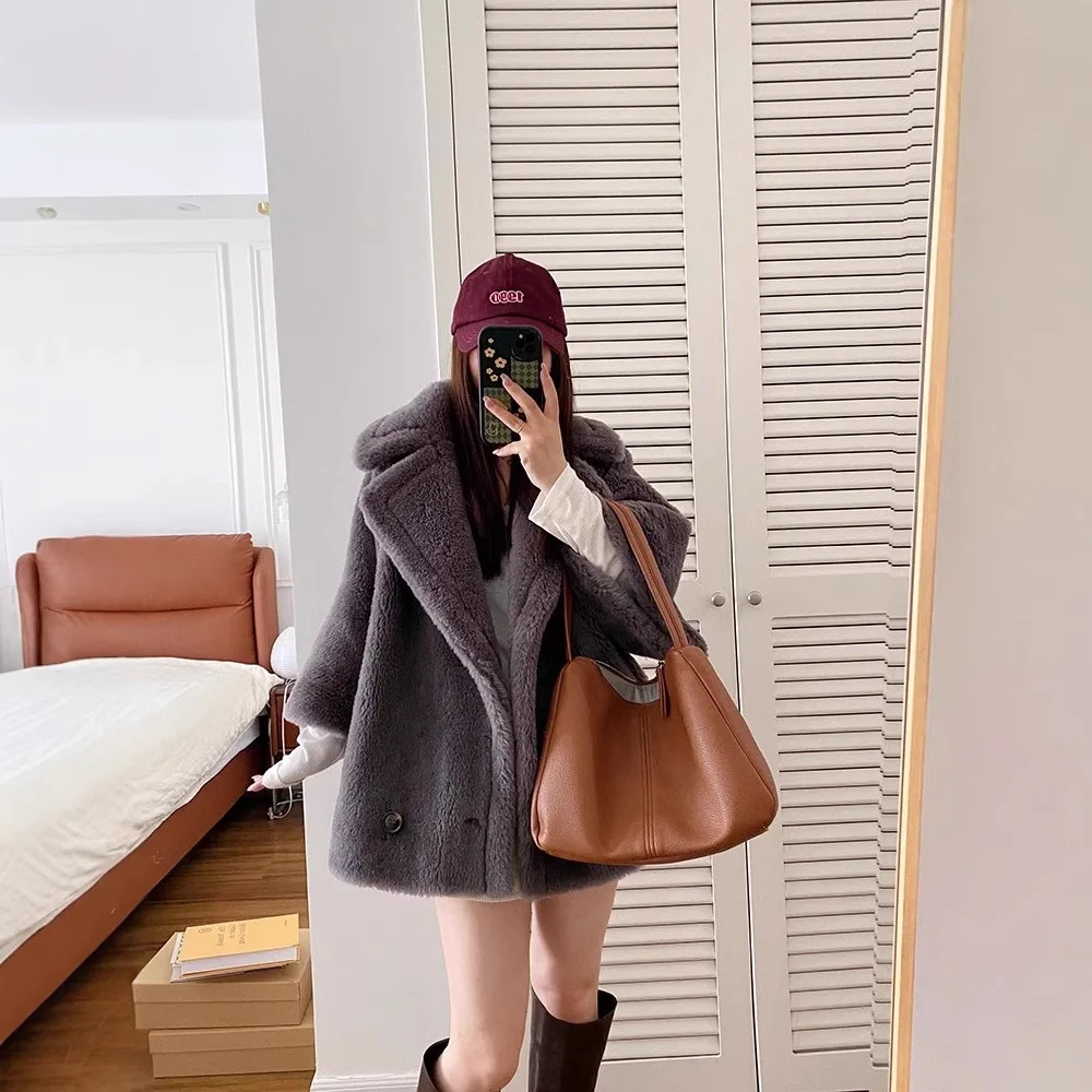 

Full Wool Outwear Short Lamb Wool Suit Collar Winter Sheep Shearing Coat Women's Fur New
