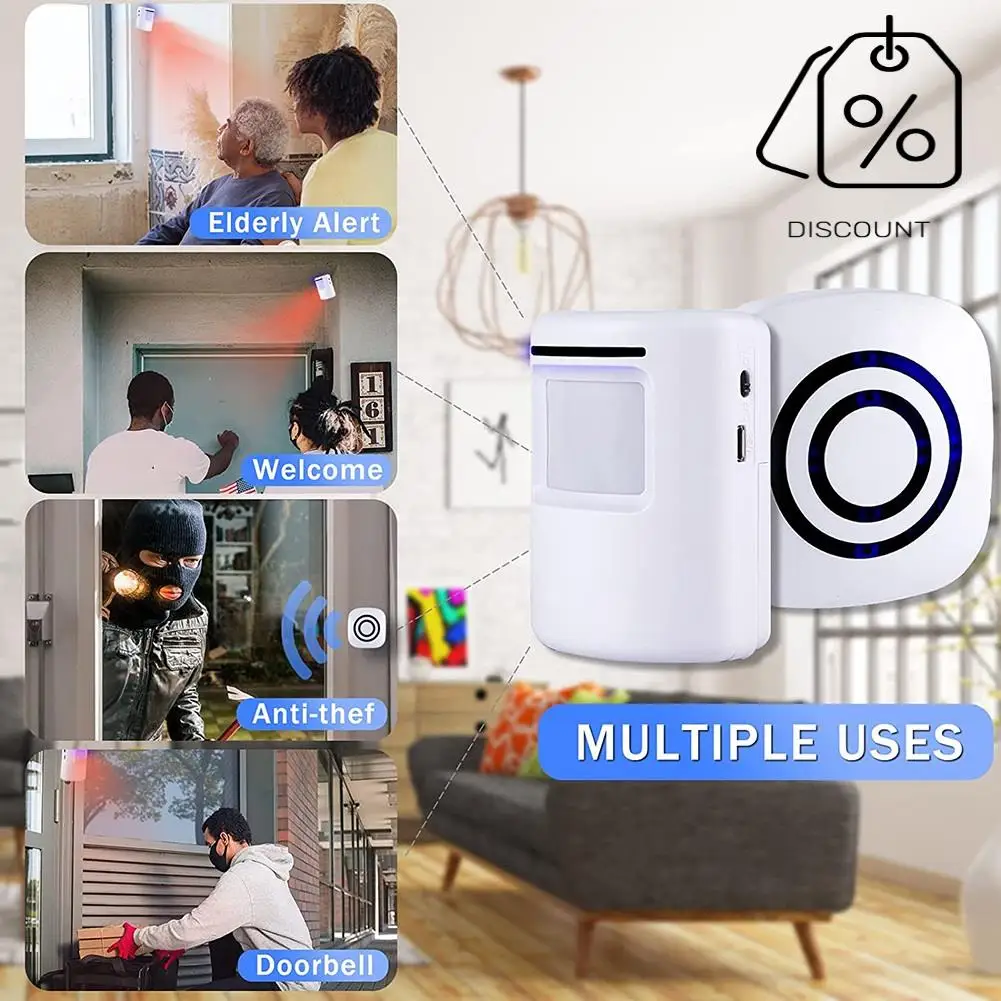 AB35-Motion Sensor Alarm System, Wireless Home Security Driveway Alarm Indoor,PIR Motion Detector Alert With 2 Sensor US Plug