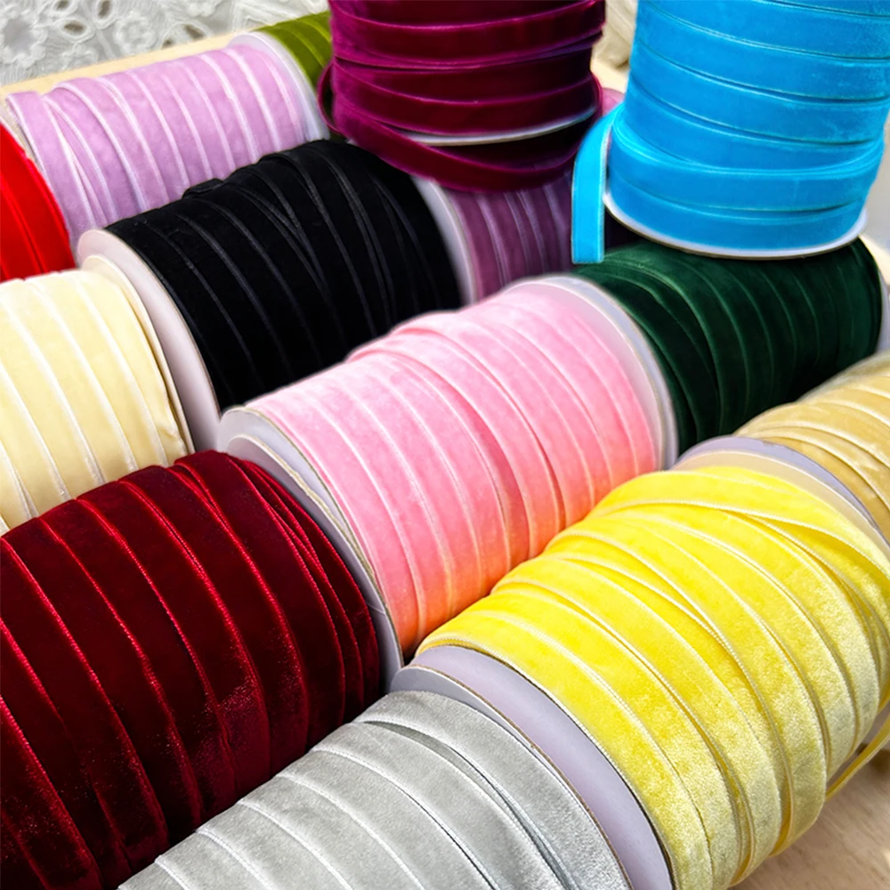 

200 ярдов/рулон, 10 мм, бархатные ленты для подарочной упаковки, банты ручной работы, рождественские аксессуары, оптовая продажа, односторонняя флокированная лента