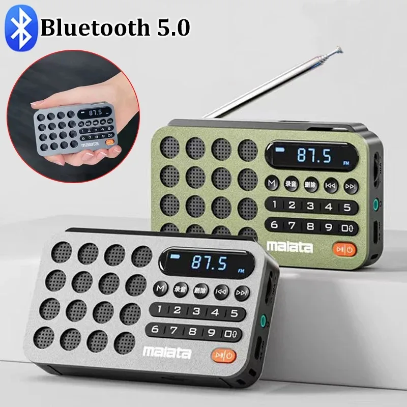 

Mini FM Radio Portable FM Radios Receiver Bluetooth Speaker TF/USB/Headset Music Player Recorder with LED Display for Elder Gift