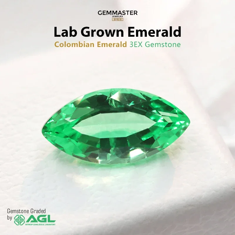 

Lab Emerald Marquise Cut Laboratory Grown Gemstones for Diy Jewelry Muzo Green Verdant Green Emerald AGL certificate