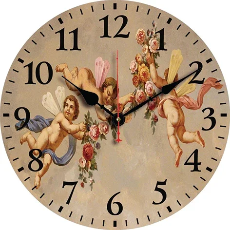 Angel Wall Clock Living Room Bedroom Round Silent Clock Dining Room Office Decoration Clock Home Mounted Carfts Art Decor