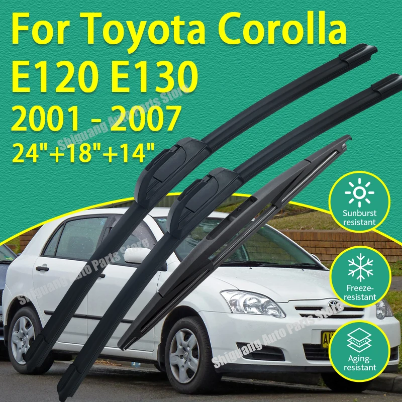 Limpadores dianteiros traseiros com revestimento de silicone para Toyota Corolla Allex E120 E130 Hatch Wagon 2001 - 2007 24 "+ 18" + 14 "para-brisa de limpador de carro