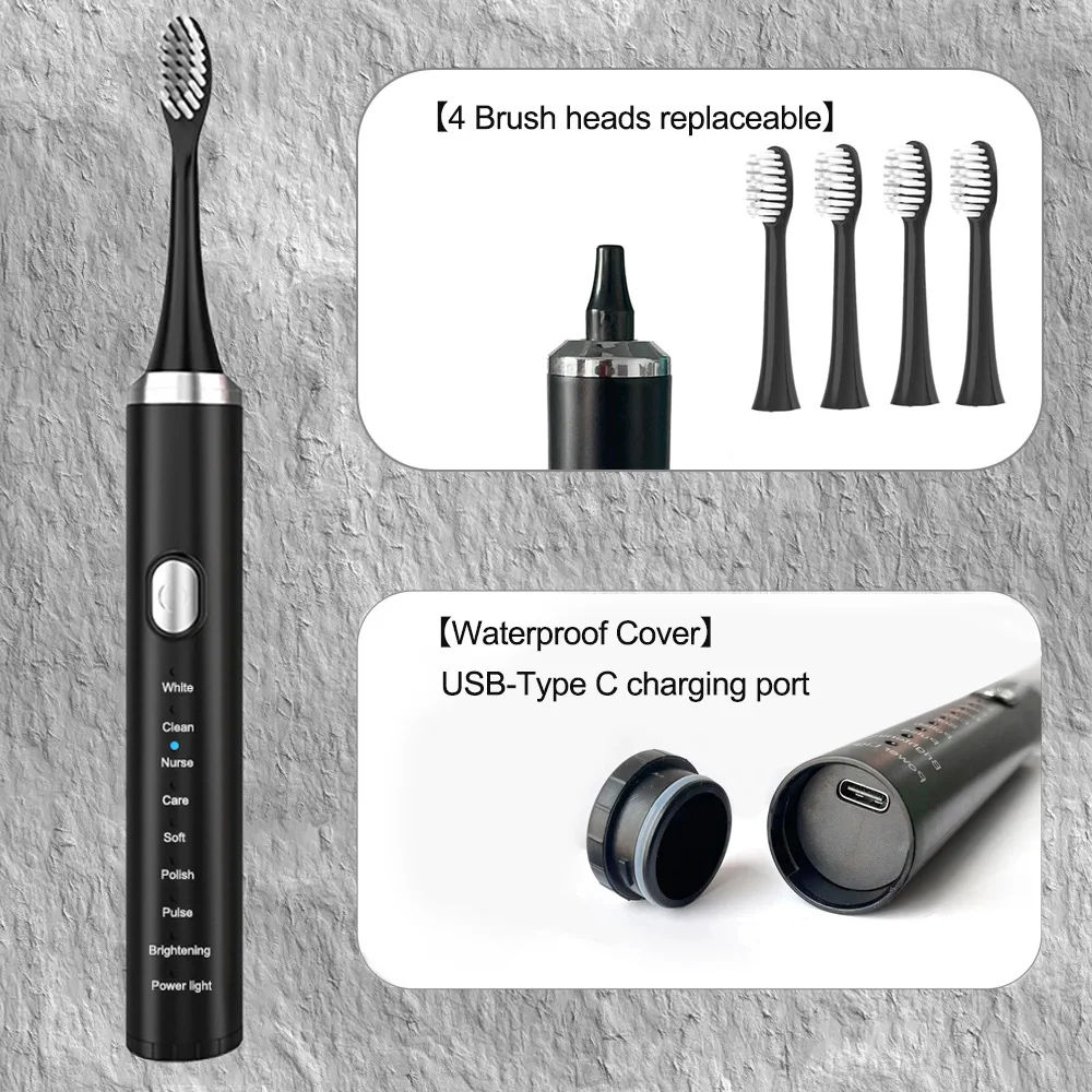 Electric Toothbrush Set, Rechargeable Sonic Toothbrush + 4 Replacement Heads, Portable for Home, Travel and Daily Use Now. gallery 4