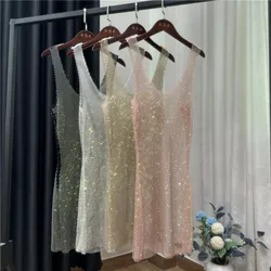 Women Rhinestones Mimi Dress Colorfull Crystal Sling Lady Elegant Party Birthday Slim O-Neck Bodycon Evening Dress Sidaimi 5004