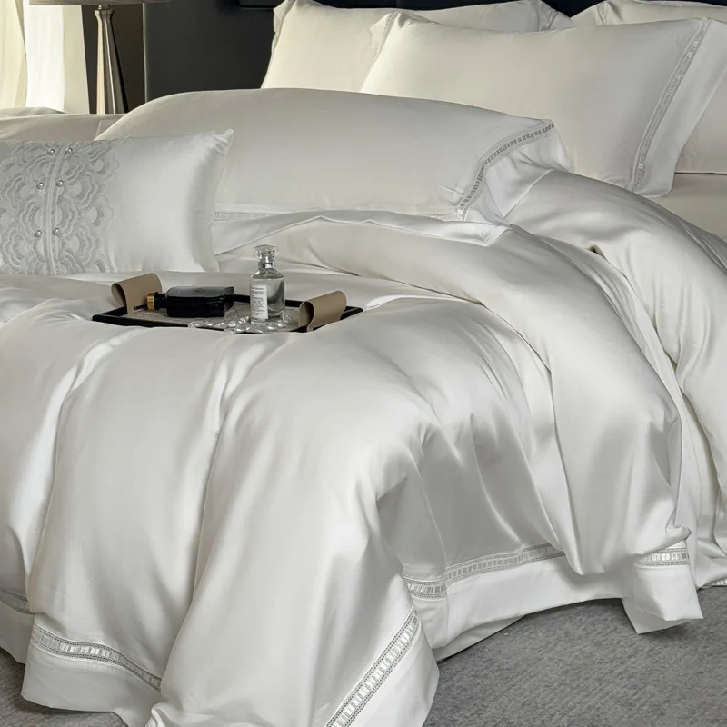 800TC Lyocell Bamboo Fiber Soft Silky Cool Feeling Summer Bedding Set Glossy Duvet Cover Set Bed Sheet/Fitted Sheet Pillowcases