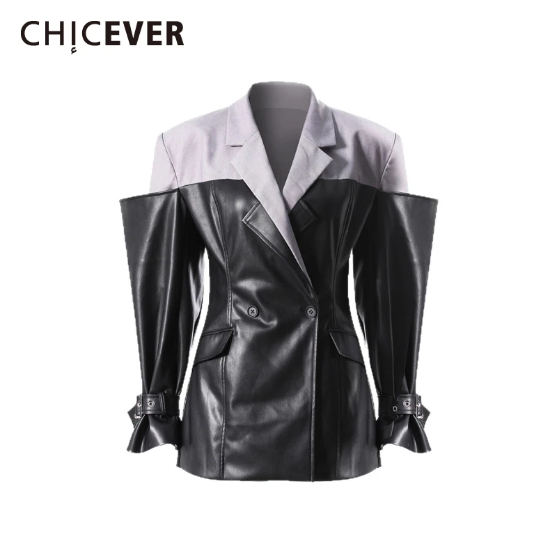 

CHICEVER шикарная куртка с цветными блоками и карманами, женские утягивающие куртки с лацканами и длинными рукавами, нейтральный стиль, осенняя мода