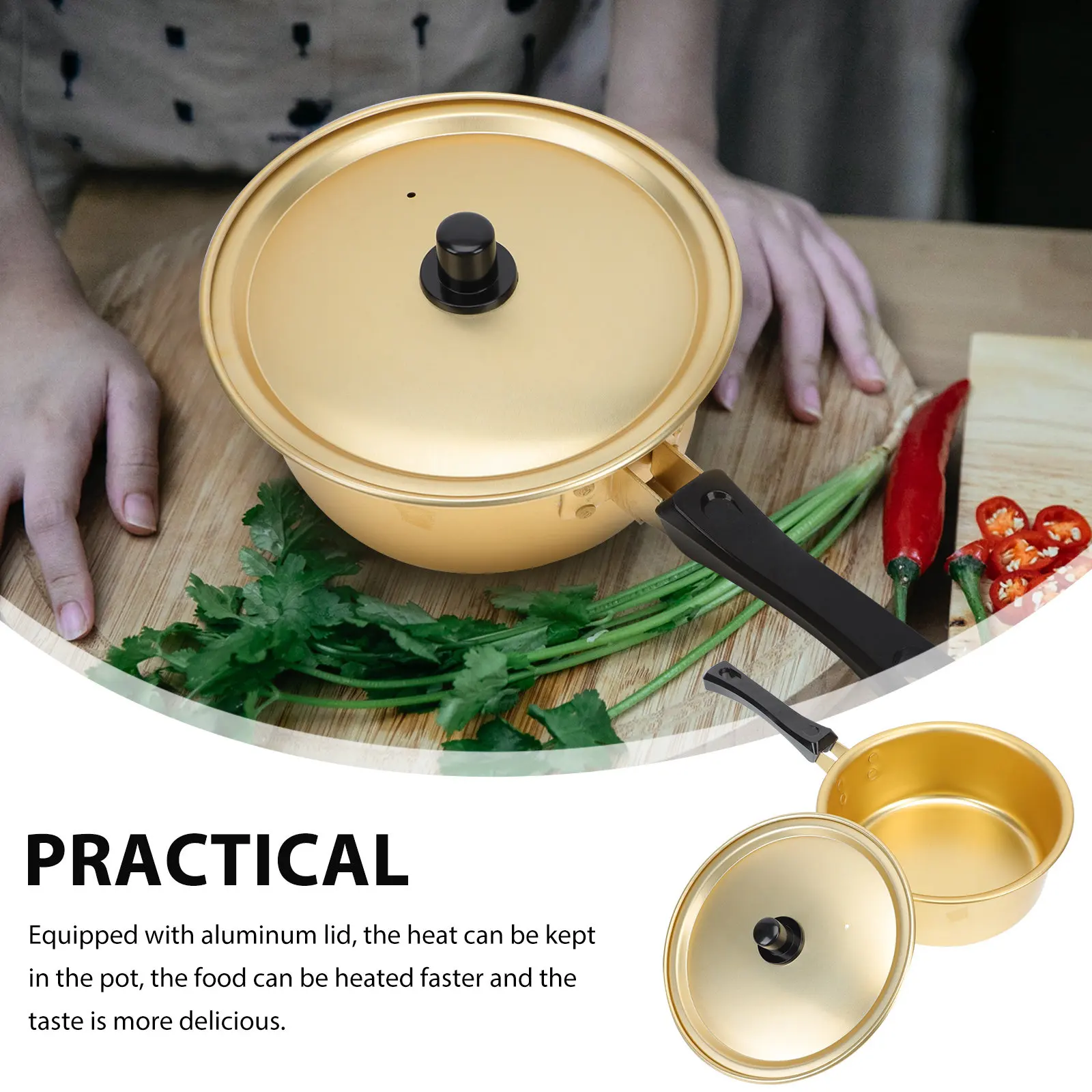 1Pcs Korean Ramen Pot Golden Household Stockpot Thickened Aluminum Noodle Cooking Pot for Soup Milk Instant Noodles Kitchen