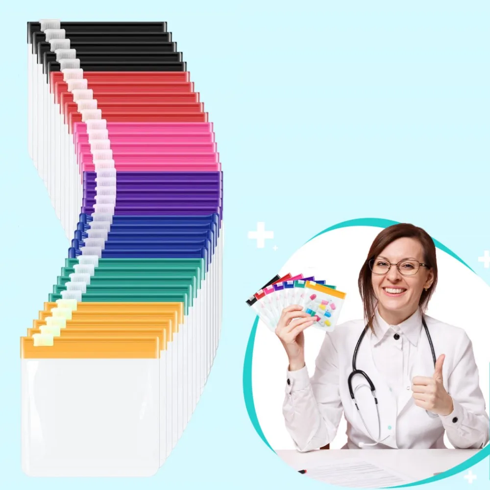 35 Pcs Pill Pouch Bags Reusable Translucent Self Sealing with Labels Travel Storage Zippered Small Bags for Medicine Jewelry