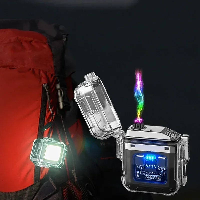 

2025 NEW Waterproof Windproof Lighter Electric Flashlight Transparent Plasma ARC USB Rechargeable Lighters Outdoor Camping Gift