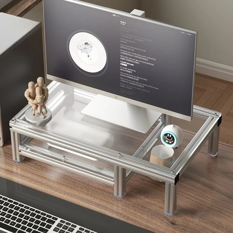 Aluminum Alloy & Acrylic Monitor Riser with Storage Tray for Desktop, Ergonomic Stand for Home Office