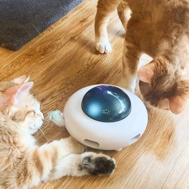 Giocattolo carino Smart Teaser UFO Giradischi per animali domestici Cattura giocattoli di addestramento Ricarica USB Giocattolo interattivo per animali domestici AUTO