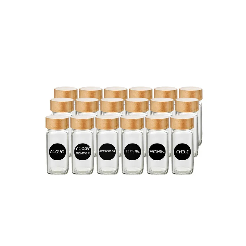 Square Seasoning Jar with Sticker, Glass Spice Storage Bottles, Barbecue Seasoning Container Box, 2PCs/Lot