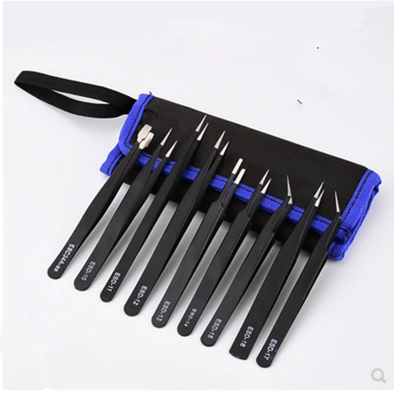 9-10-6pcs/ Set ofHigh Elastic Antistatic Stainless Steel Tweezers Maintenance Tools Industrial Precision Bending Pliers, Etc